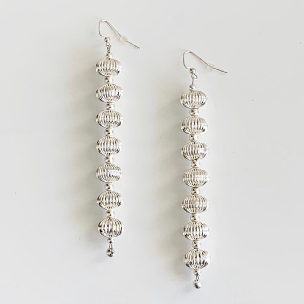 Silver Bulb Shaped Earrings W/ Silver Beads